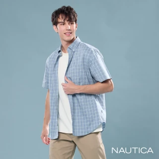 【NAUTICA】官方旗艦 男裝 都會質感藍黃格紋棉質短袖襯衫-藍色