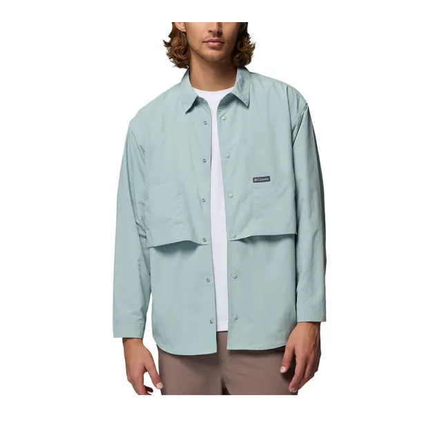 【Columbia 哥倫比亞】男款-防曬UPF50涼感長袖襯衫-Chill Creek ™LS Shirt-霧綠色(UAE94050MG/KS)