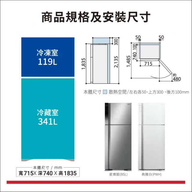 【HITACHI 日立】460L一級能效變頻雙門冰箱(RV469-BSL)