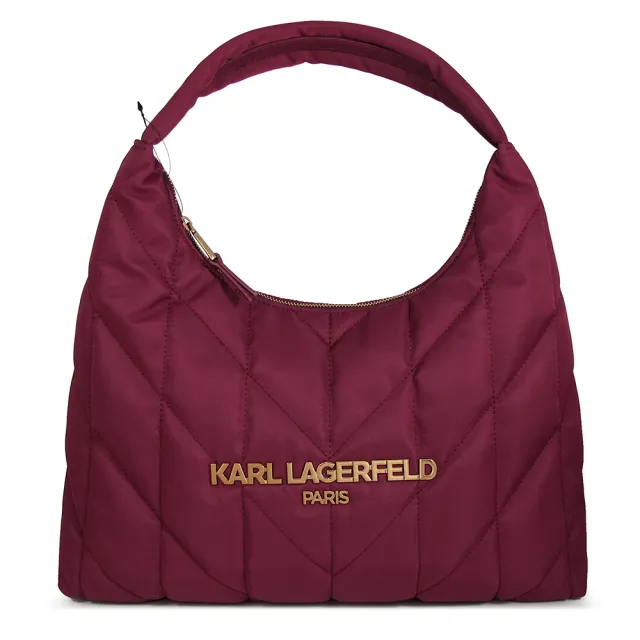 【KARL LAGERFELD 卡爾】尼龍肩背包(酒紅色)