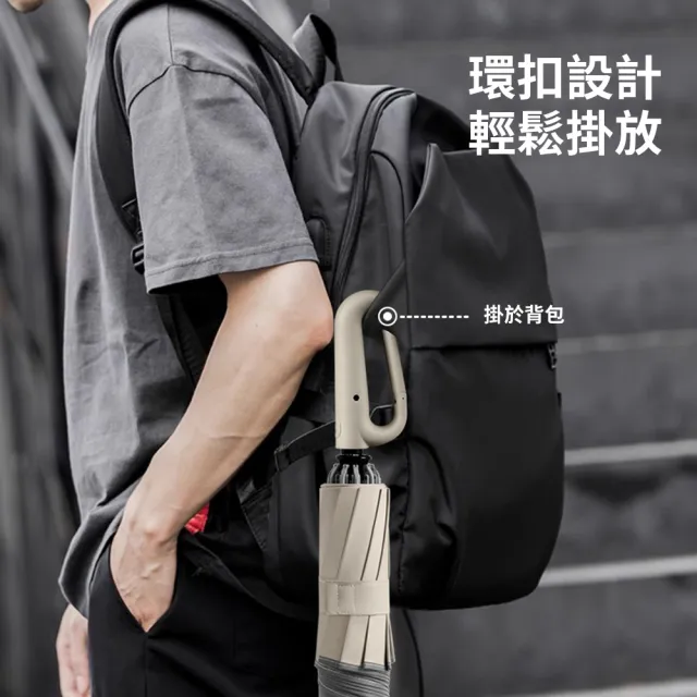 【Cheley】反向自動傘 掛勾設計｜防風防潑水不濕身｜車用必備雨傘｜安全反光10骨抗風傘