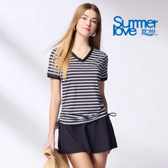 【Summer Love 夏之戀】大女短袖長版二件式(褲連裙) 泳衣-S26716大碼