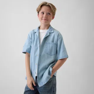 【GAP】兒童牛仔寬鬆襯衫-淺色水洗(887275)