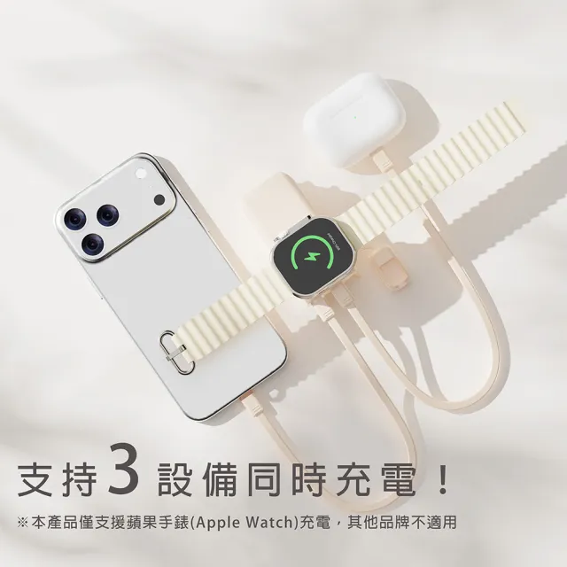 【koee】固態防爆5000mAh三合一行動電源 自帶AC插頭+Apple Watch手錶磁吸充 帶線快充