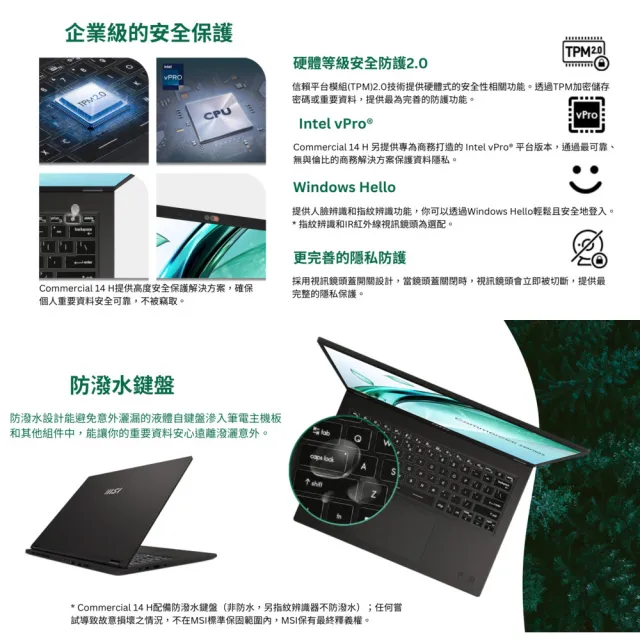 【MSI 微星】14吋i5-13500H 輕薄效能筆電(Commercial 14 H/16G/512G SSD/Win11Pro/A13MG-420TW)