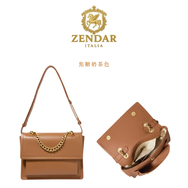 【ZENDAR】直播限定 限量1折 頂級小牛皮手提鍊帶包肩背包 勞倫系列 全新專櫃展示品 (2色)