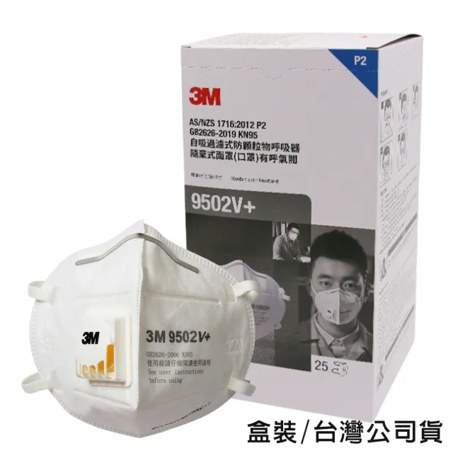 【3M】9502V+ 自吸過濾式防顆粒物口罩 25片/盒(頭戴式N95口罩) (研磨、工業/建築粉塵場所適用)