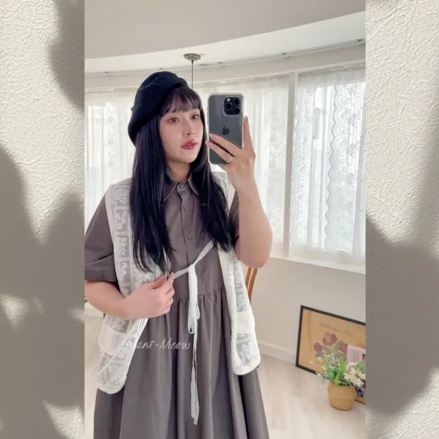 【Want-Meow】90公斤可穿/大胸可日系精緻蕾絲背心多層次穿搭綁帶背心(大碼上衣/大碼/大尺碼/背心)