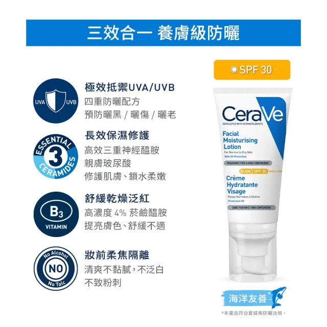 【CeraVe適樂膚】全新升級! 溫和清爽保濕防曬乳SPF30 52ml
