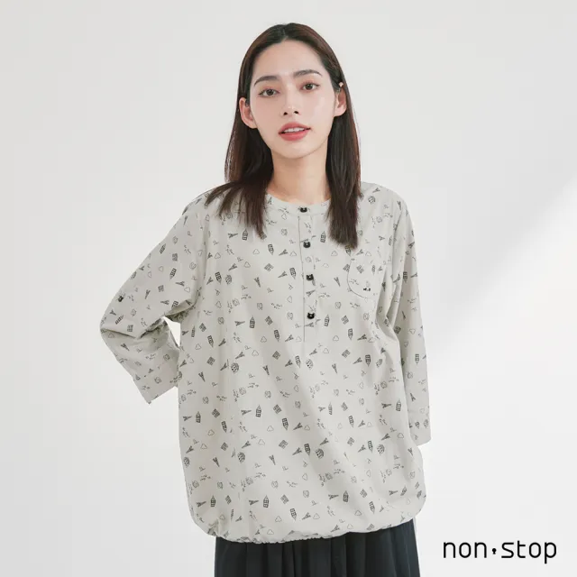 【non-stop】城市手繪印花寬版上衣-2色
