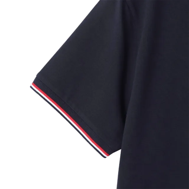 【MONCLER】經典LOGO 深藍 織帶邊飾短袖T恤 (彈性合身)