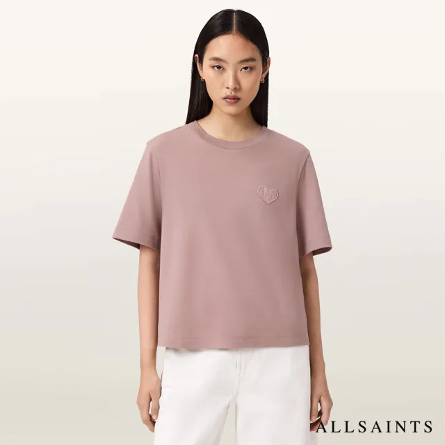 【ALLSAINTS】LOVER LISA 純棉愛心LOGO塗鴉短袖T恤-粉 W205JC(寬鬆版型)
