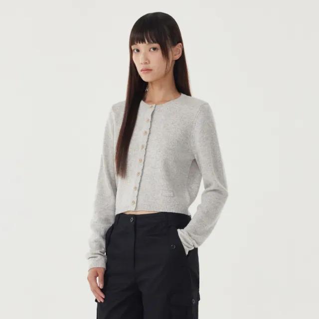 【COVERNAT】女款羊毛混紡短版針織外套(WMS針織衫 針織外套 混灰/橄欖綠色)