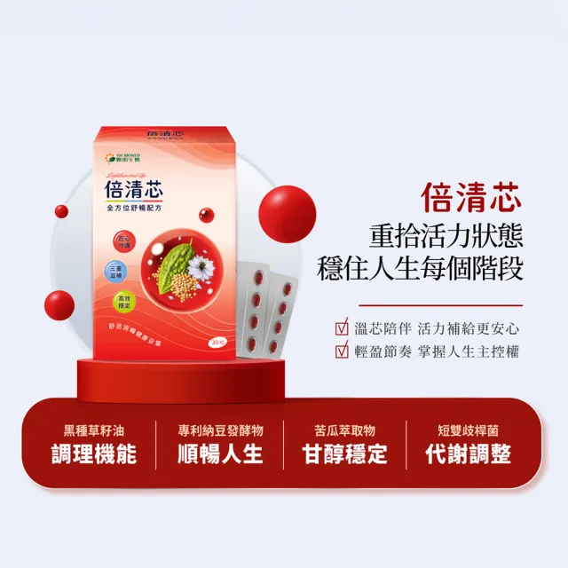 【YM BIOMED 陽明生醫】倍清芯x5盒(30粒/盒) 穩固代謝、促進循環、通暢無阻、納豆發酵物、苦瓜萃取物