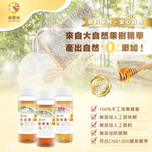 【真豐巢】100%台灣純蜂蜜400g/2入任選(龍眼/荔枝/百花)