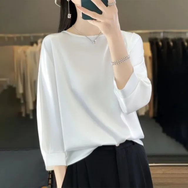 【巴黎精品】現貨出清 頂級法式緞面襯衫絲質上衣名媛絲綢冰絲絲質背心(V領九分袖女素色T恤3款a1ep12)S