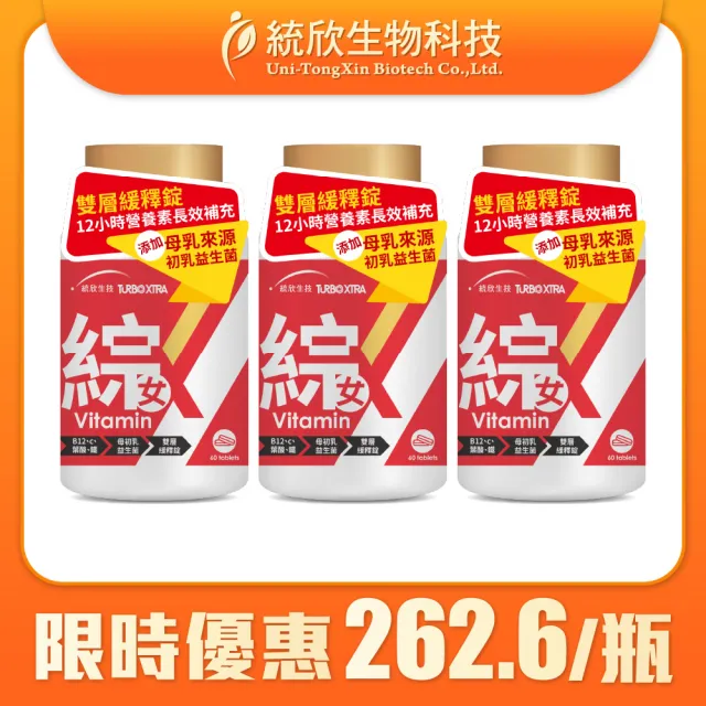 【統欣生技】TX-長效女性綜合維他命 3入組(60粒/入-12小時雙層緩釋錠.小顆粒)