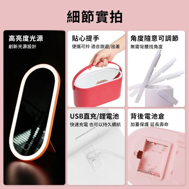 【QLZHS】LED補光燈化妝鏡梳妝箱 二合一便攜化妝臺 智能觸控美妝鏡 化妝品收納盒 化妝鏡收納盒