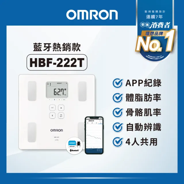 【OMRON 歐姆龍】藍牙傳輸電子體重計體脂計 HBF-222T