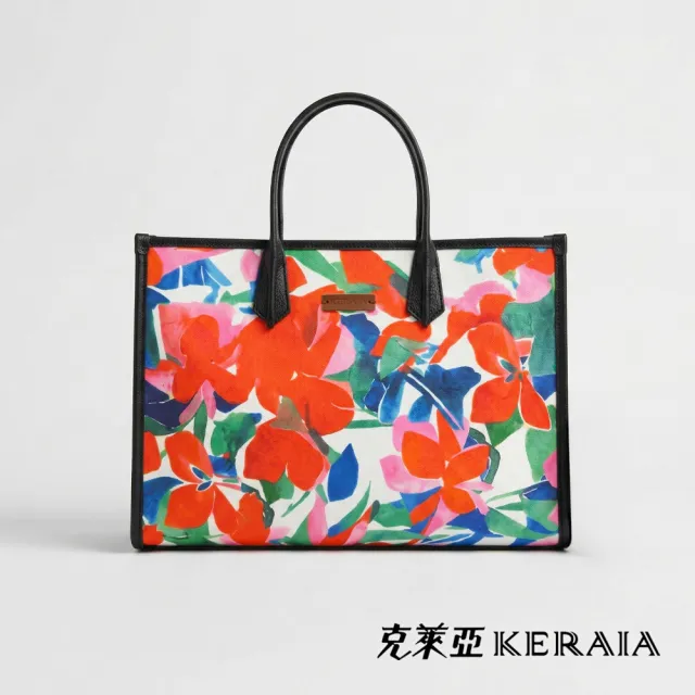 【KERAIA 克萊亞】魅力價-春花漫舞彩繪印花托特包(附背帶)