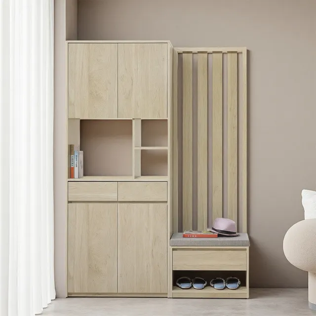 Vigo維果家居 木紋格柵隔間穿鞋櫃 整組