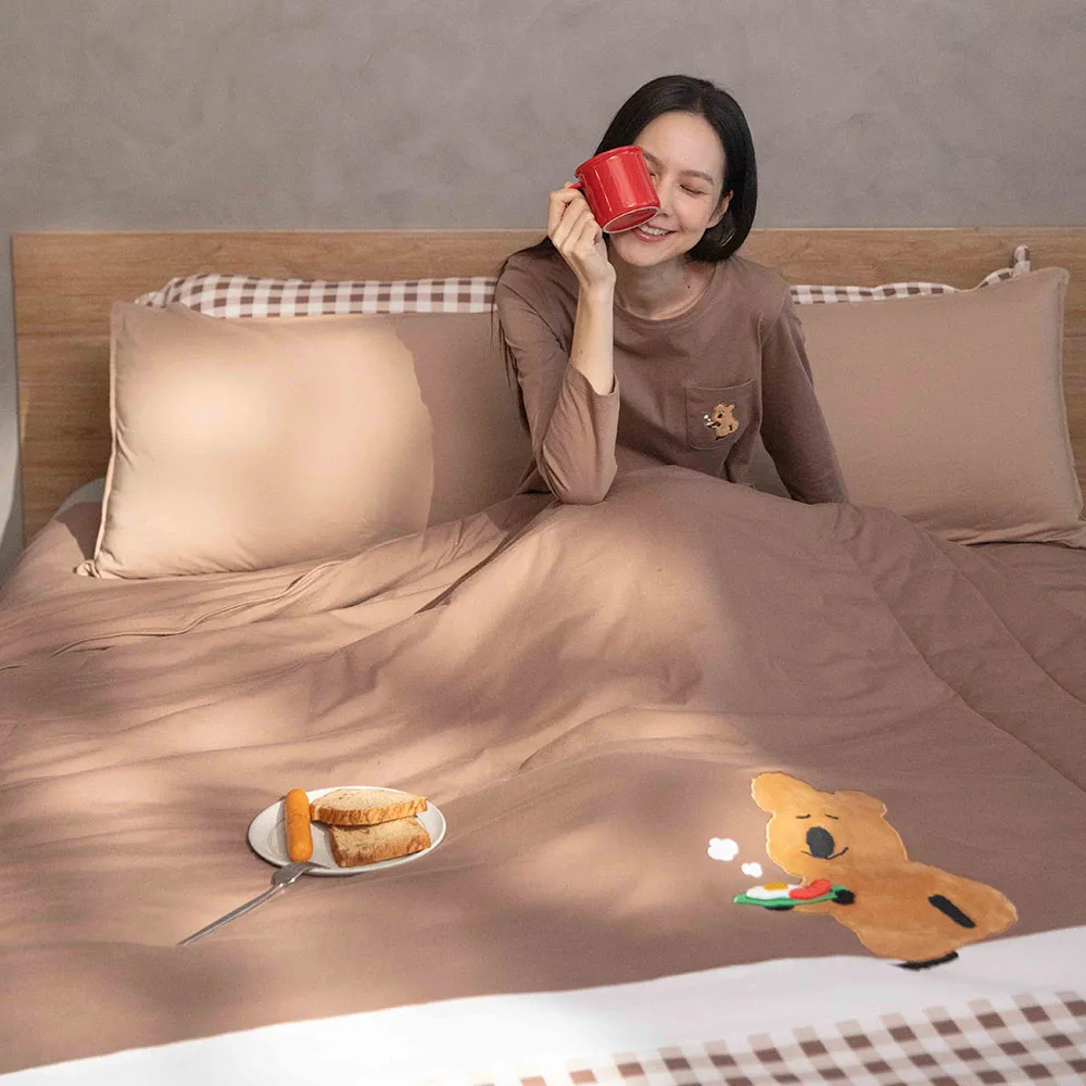 【YVONNE 以旺傢飾】100%美國棉 早餐四季被-可可棕(雙人 純棉 棉被 水洗 DINOTAENG)