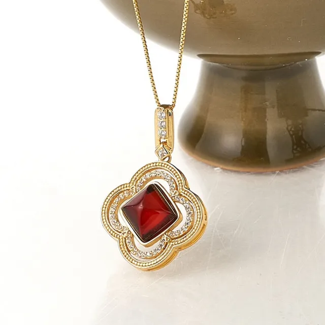 【勝弘珠寶】多明尼加紅藍珀幸福項鍊