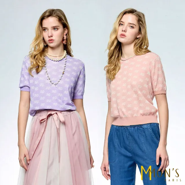 【MON’S】蠶絲涼爽緹花針織上衣(直)