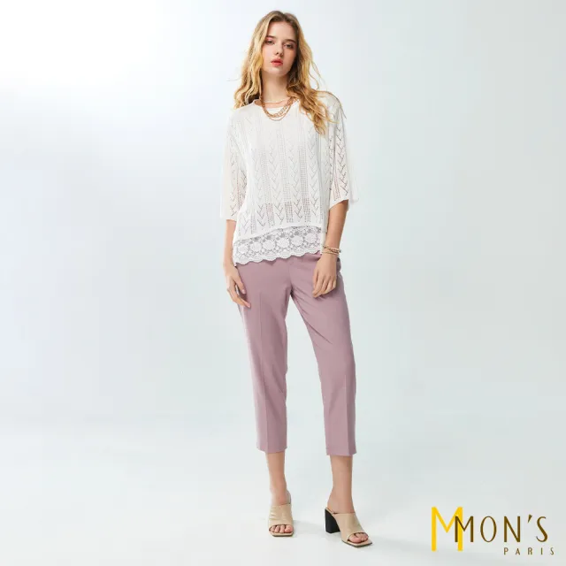 【MON’S】人字紋簍空緹花針織上衣(直)