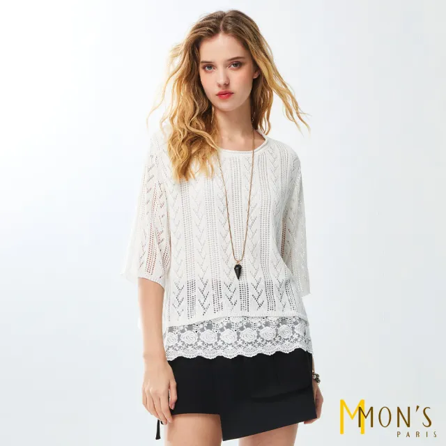 【MON’S】人字紋簍空緹花針織上衣(直)