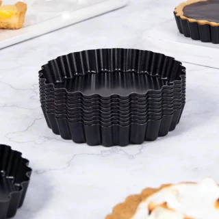 【Chefmade 學廚】宇宙工作室 WK9955-12活底圓形4寸不沾菊花圓盤派盤蛋塔模12入