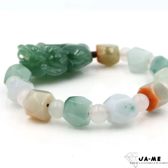 【JA-ME】天然A貨翡翠 滿綠貔貅多寶切面手珠