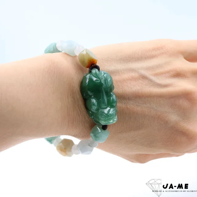 【JA-ME】天然A貨翡翠 滿綠貔貅多寶切面手珠