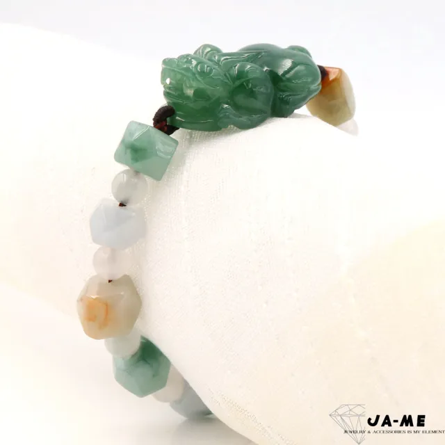 【JA-ME】天然A貨翡翠 滿綠貔貅多寶切面手珠