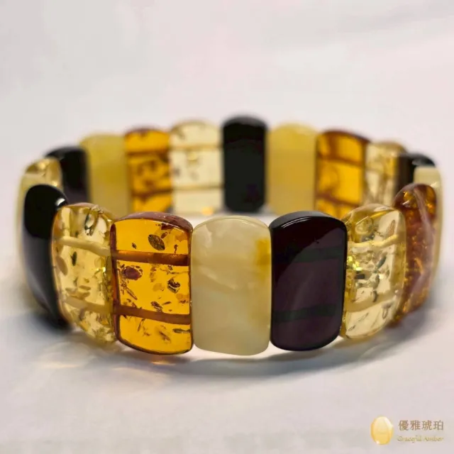 【優雅琥珀】來自波羅地海 蜜蠟與多寶琥珀手排(手工隨型弧切 經典手排 具鑑定證書)
