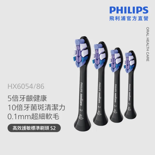 【Philips 飛利浦】HX6054 Sonicare S2超細抗敏刷頭4入組 (0.1mm極細毛/10倍清潔/官方直營)