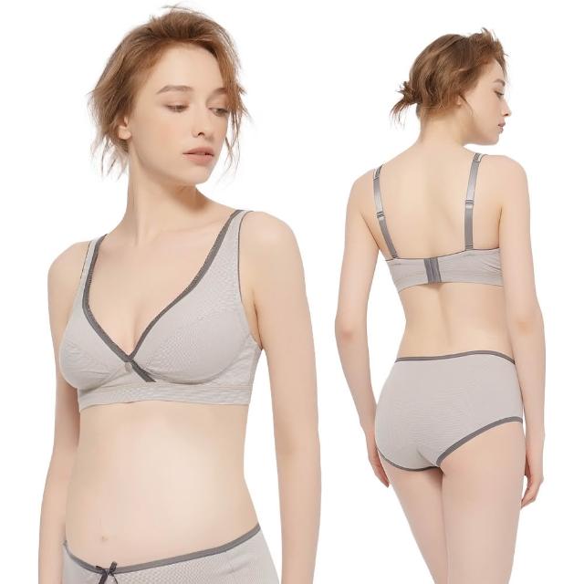 【Gennies 奇妮】3件組*哺乳內衣 莫代爾交叉款無鋼圈內衣(條紋灰)