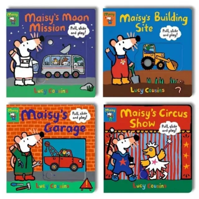 【麥克兒童外文書店】MAISY 小鼠波波推拉滑互動硬頁書套組4書 幼兒操作書