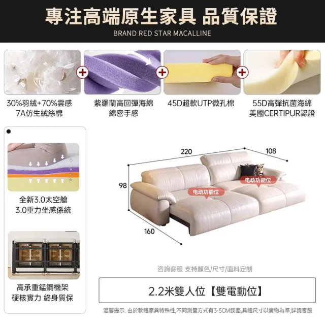 【obis】雲境。懶宅智能電動沙發/沙發床220cm雙人位