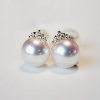 月輝珠寶 18K金 7.1-7.3mm 日本高品質 Akoya 天然珍珠 耳釘 小皇冠系列 鑲嵌天然鑽石 優雅百搭