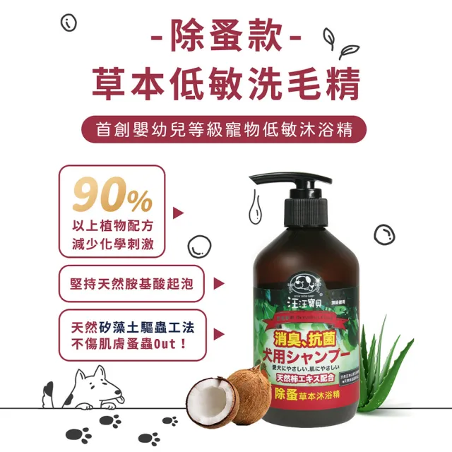 【汪汪寶貝】90%草本溫和低敏洗毛精 350ml 犬用 (修復皮膚抗菌、毛髮蓬鬆、除蚤、狗洗毛精)