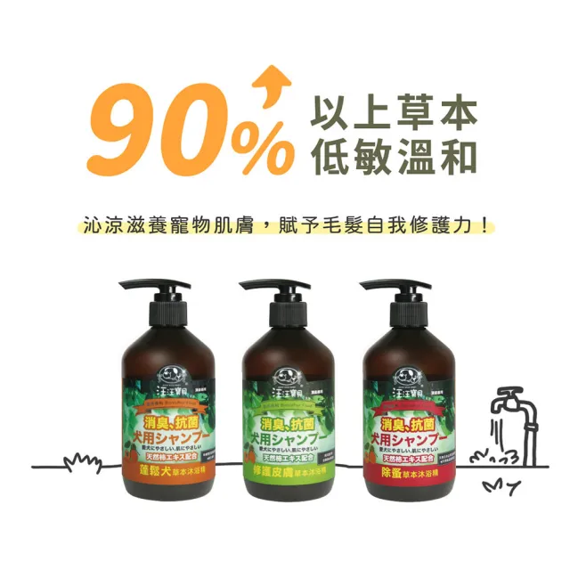 【汪汪寶貝】90%草本溫和低敏洗毛精 350ml 犬用 (修復皮膚抗菌、毛髮蓬鬆、除蚤、狗洗毛精)