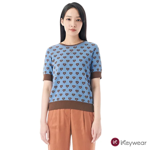 【KeyWear 奇威名品】親膚愛心短袖針織上衣