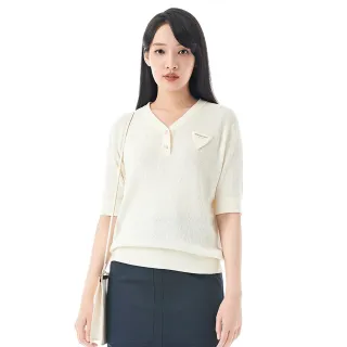 【KeyWear 奇威名品】V領貼標針織上衣