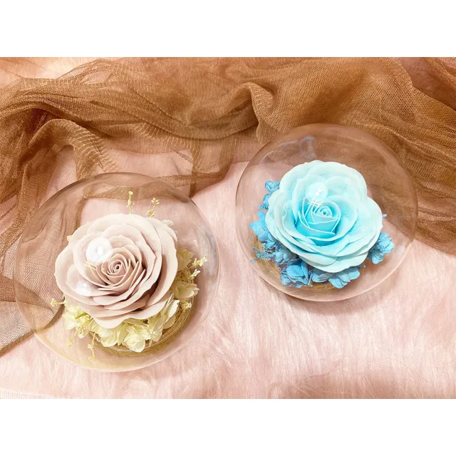 【OSTARA FLORIST 奧斯塔拉花藝】新色上市 甦醒的愛情 (白奶茶)、(海洋藍) (永生花、香氛玫瑰花、玻璃球罩)