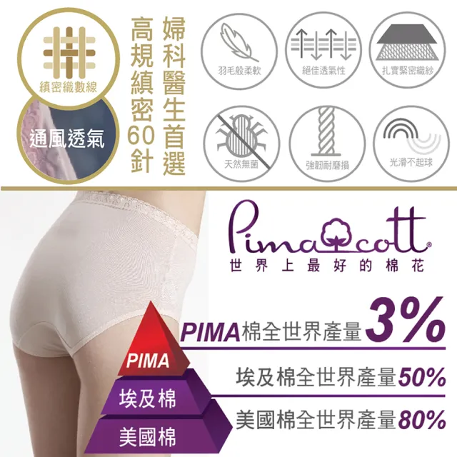 【LOHAS 樂活人生】5入組-台灣製歐洲精品92%PIMA棉 透氣抑菌高腰女內褲（天然無毒親膚）