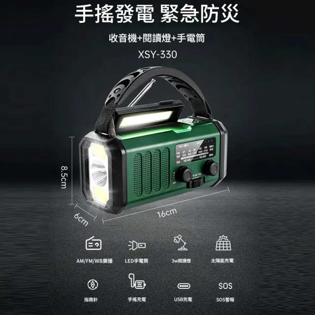 【RTAKO】太陽能手搖發電應急收音機 支援手機充電/多波段廣播/應急雙光源/行動電源功能/露營防災必備