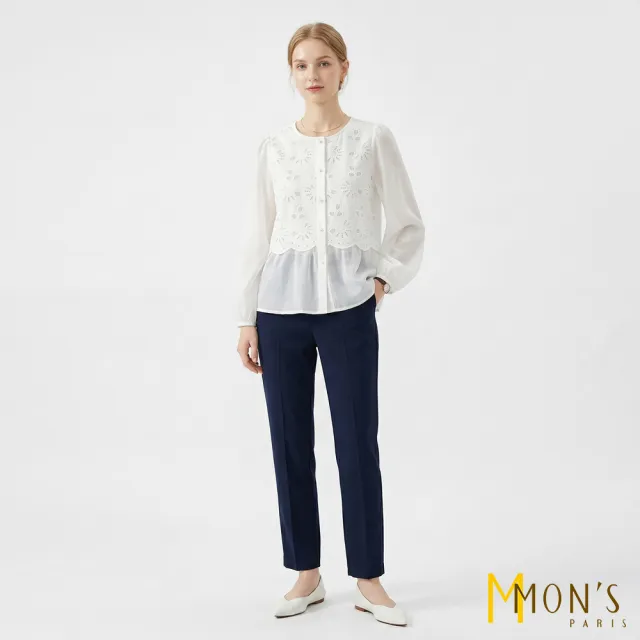 【MON’S】鏤空蕾絲刺繡拼接上衣(直)
