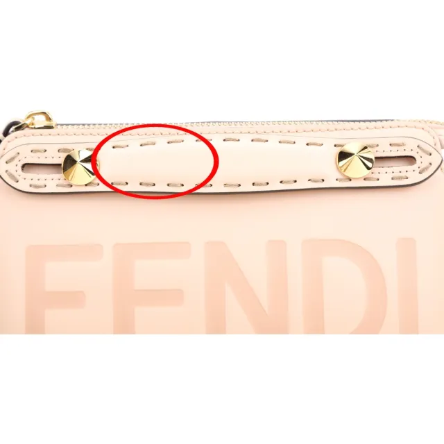 【FENDI 芬迪】By The Way Boston 展示品 字母牛皮縫線提把粉色迷你手提/斜背包-正提把皮裂痕