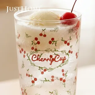 【Just Home】花園系透明玻璃杯3件組285ml-櫻花、櫻桃(水杯 玻璃杯 高腳杯)